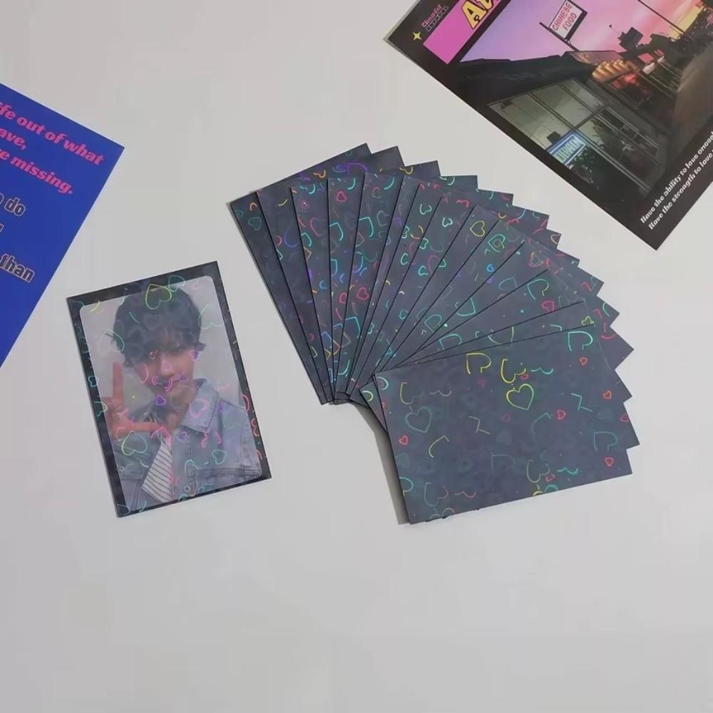 50PCS Macaron Transparent Laser Heart Card Sleeves Display Card Card Film  For Idol Photo