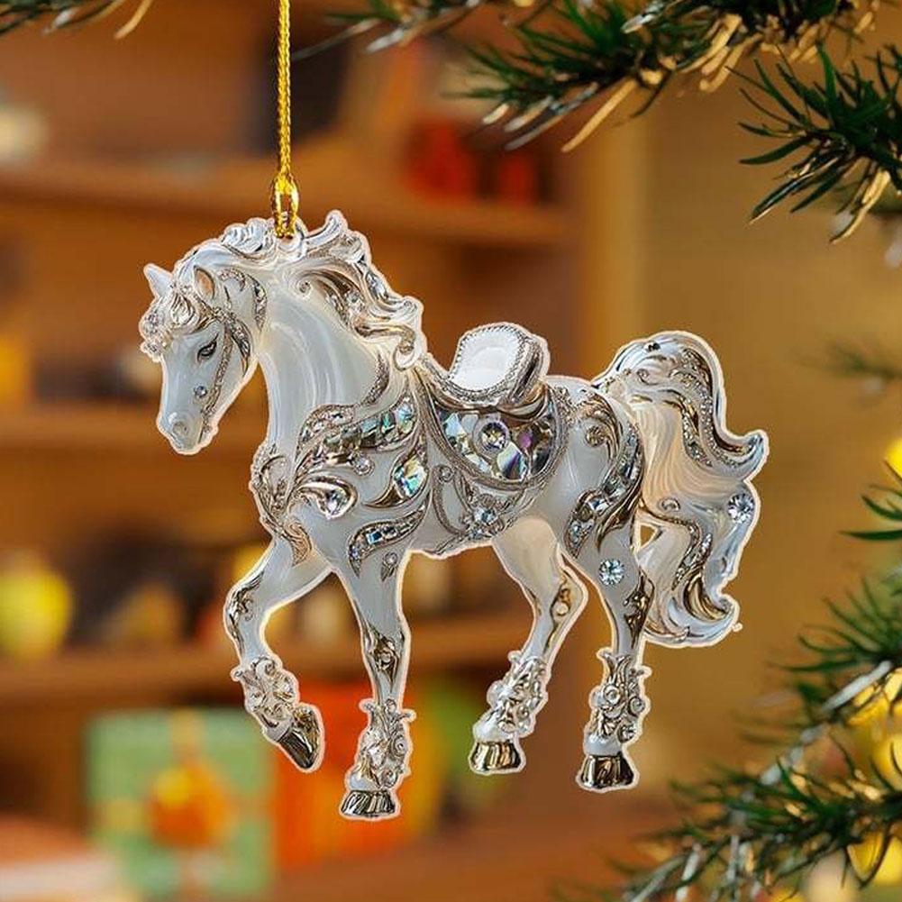 5PCS Modern Horse Ornaments White Acrylic Flat Hanging Decor Home 2026 New Year Christmas Tree Decoration Simple Style Gift Set