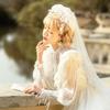 Vintage Brides Lace Veil Headdress Black White Lolita Veil for Outdoor Occasions