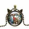 Fashion Retro Creative Round Necklace Cartoon Cat Clock Pendant Necklace
