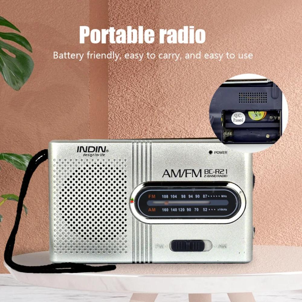 BC-R21 Bærbar AM FM-radiomottakerspiller Innebygd høyttaler med standard 3,5 mm hodetelefoner Håndholdte Lette Ultra Tynn