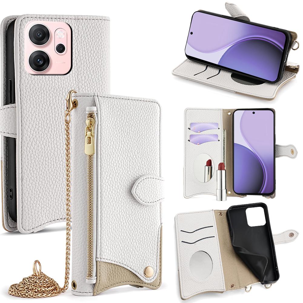 For Oppo Reno14 F 5G Leather Case Wallet Stand Cover Irregular Tail Style with Chain Strap