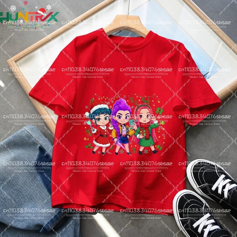 2025 Movie KPop Demon Hunters Christmas T-shirt Summer Short Sleeve Tee for Casual Loose Girl Boy Graphic Printed Tops Gift