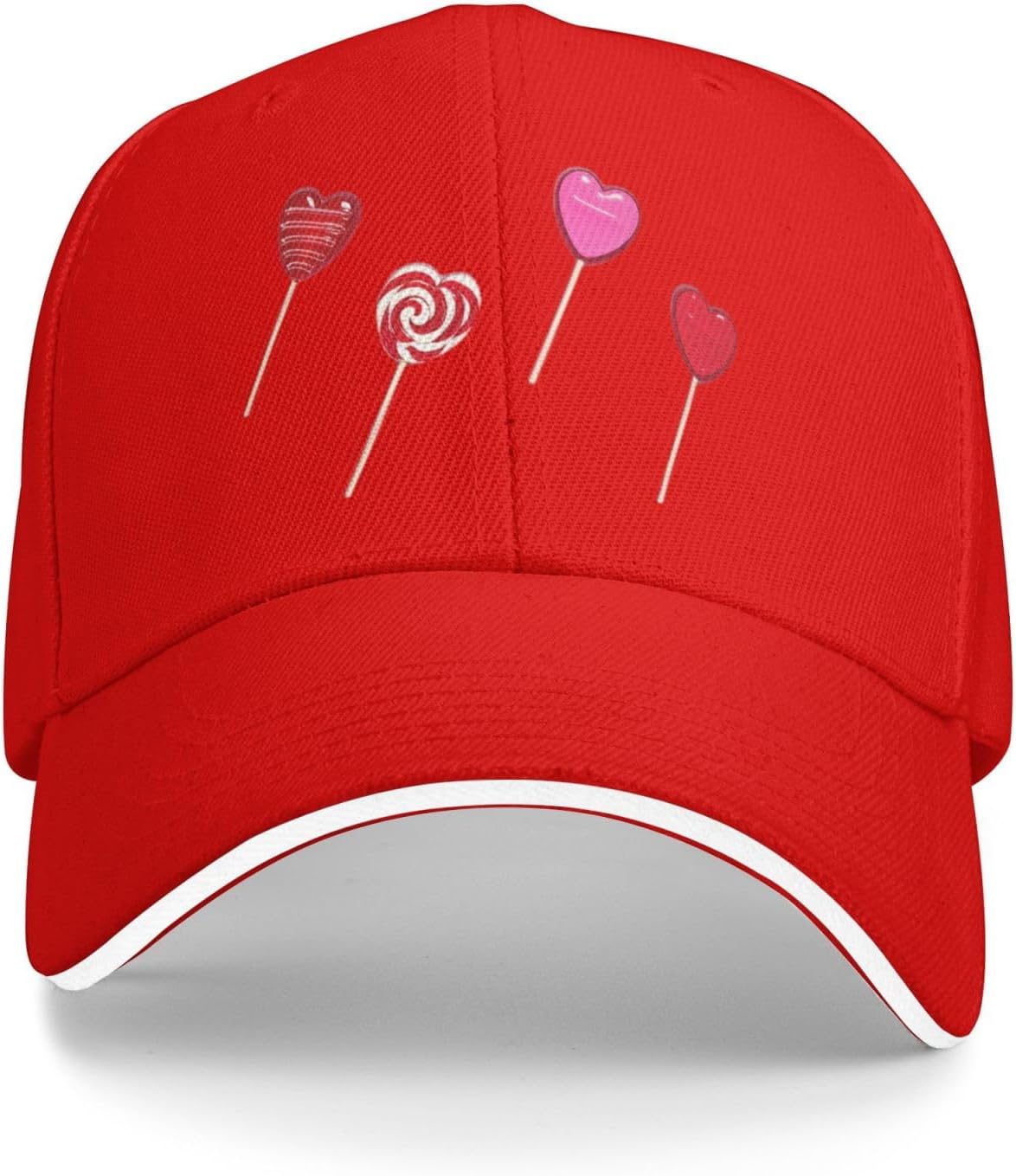 Heart Lollipop Print Baseball Cap Casual Polyester Sun Protection Outdoor Adjustable Baseball Hat One Size