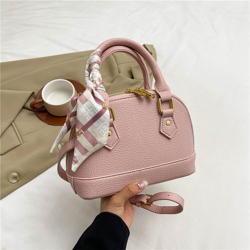 New Fashion Lychee Pattern Silk Scarf Double Pull Shell Bag Portable Shoulder Oblique Span Women's Bag