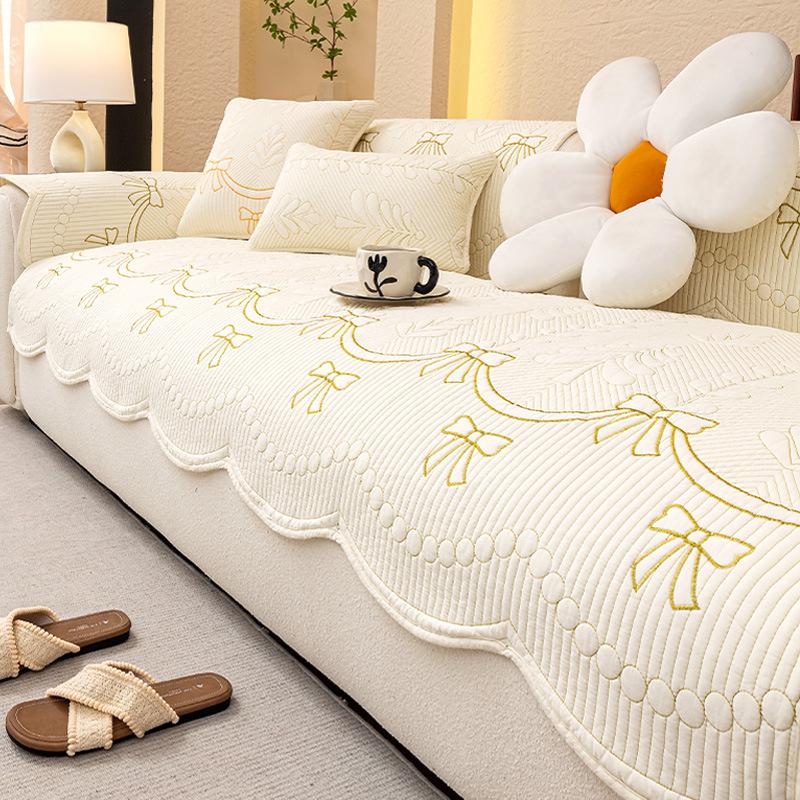 

Cream wind cotton sofa cover pad universal in all seasons 2025 new cotton fixed non-slip cover cloth towel seat cushion 30 * 50 waist pillowcase