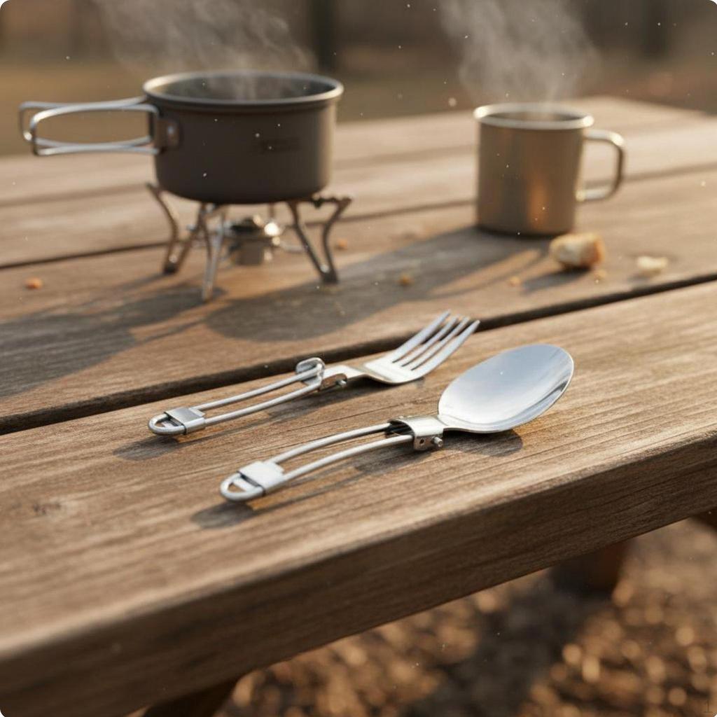 Portable tableware Kit Compact Folding HeatResistant Handles Camping spoon fork for