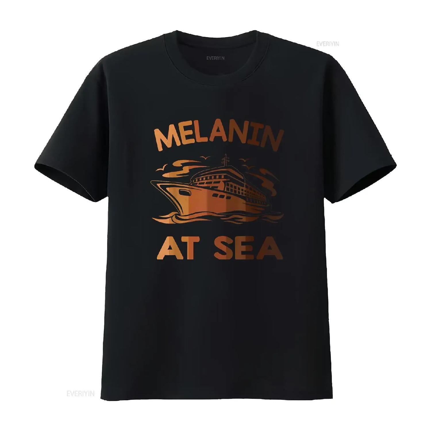 

Melanin At Sea Black Bruh Vacation Trip Funny T Shirt vintage Washed Comfortable designer clothes Stylish Versatile Casual XXXXXL чорний