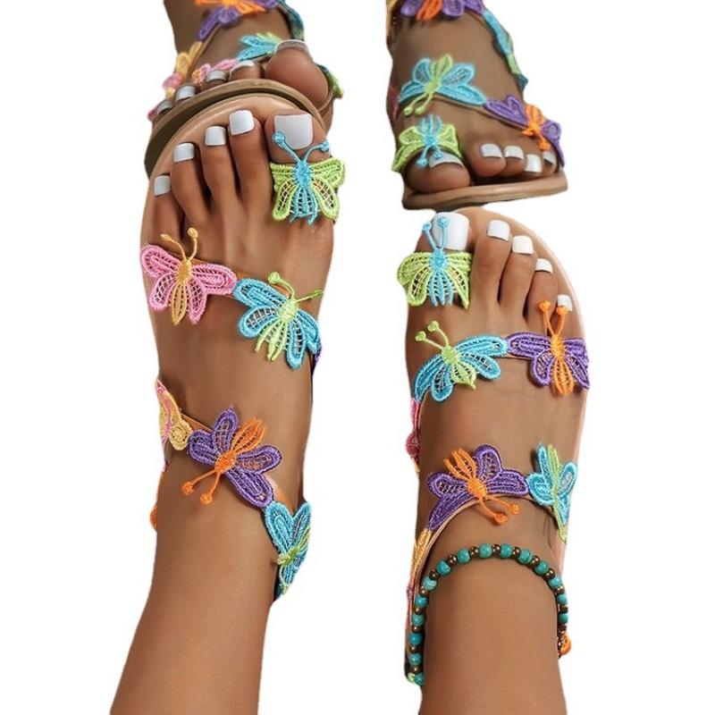 New Set of Toes Colorful Wind Women's Sandals Holiday Lightweight Butterfly Large Size Beach Shoes