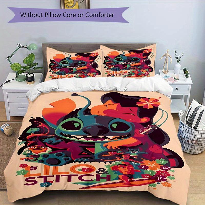 3pcs Lilo & Stitch Printed Bedding Set, Breathable And Soft, Machine Washable, Christmas Gift, Suitable for Bedroom Decoration, 118