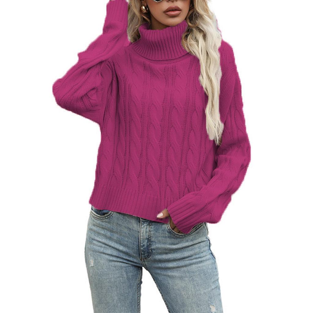 Women's Lazy Style Loose Short Long-sleeved Cable Knit Sweater