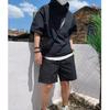 Men's Spring/Summer Thin Sport Sunscreen Set Solid Color Hooded Short Sleeved Top+Shorts Workwear Two Piece Set