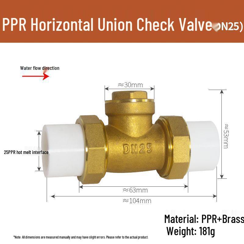 Copper Horizontal Bathroom Double Backflow One-Way Check Valve, Household Water Pipe Fittings, Non-Return Valve, 4/6 inch (DN20/25).