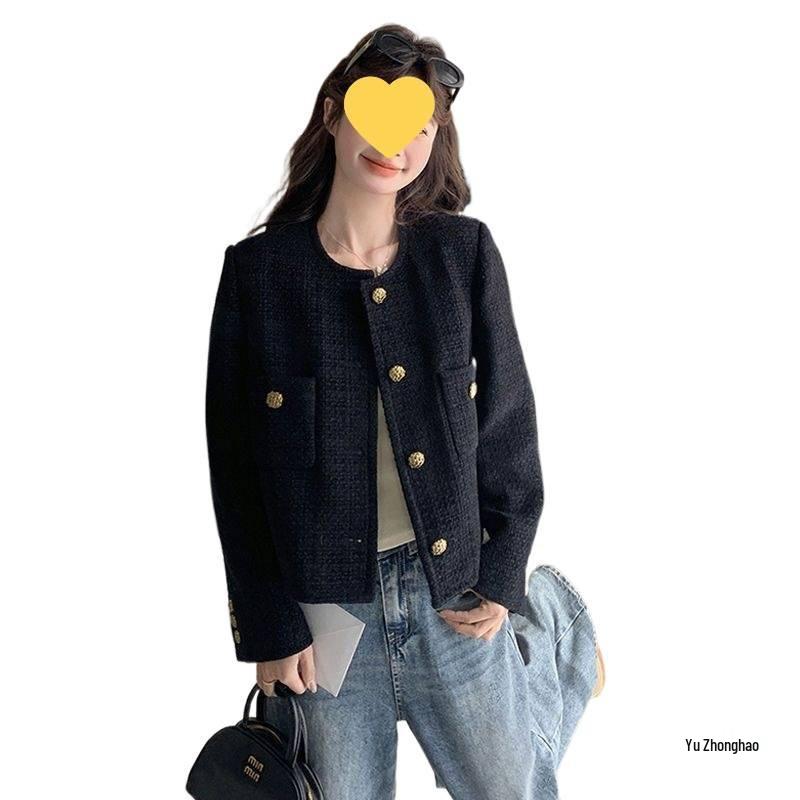 Elegant Black French Jacket: Retro Short Top for Spring & Autumn