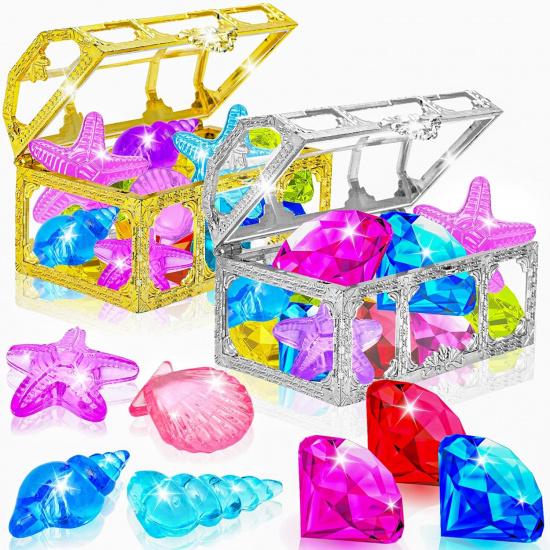 MGparty 24pcs Diving Gem Pool Toys Colorful Diamonds Set with Pirate Box Treasure Chest Summer Underwater Swimming Toys for Boys and Girls Pool Games