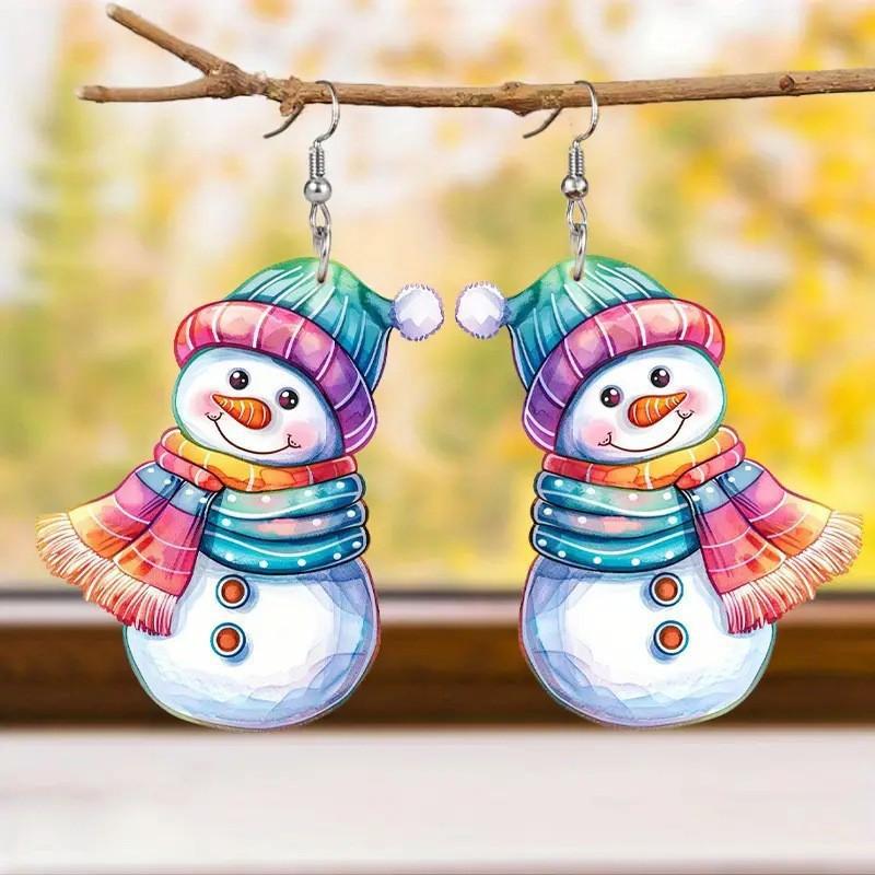 Adorable Snowman Acrylic Earrings For Winter Featuring Cute Scarf And Mittens Design
