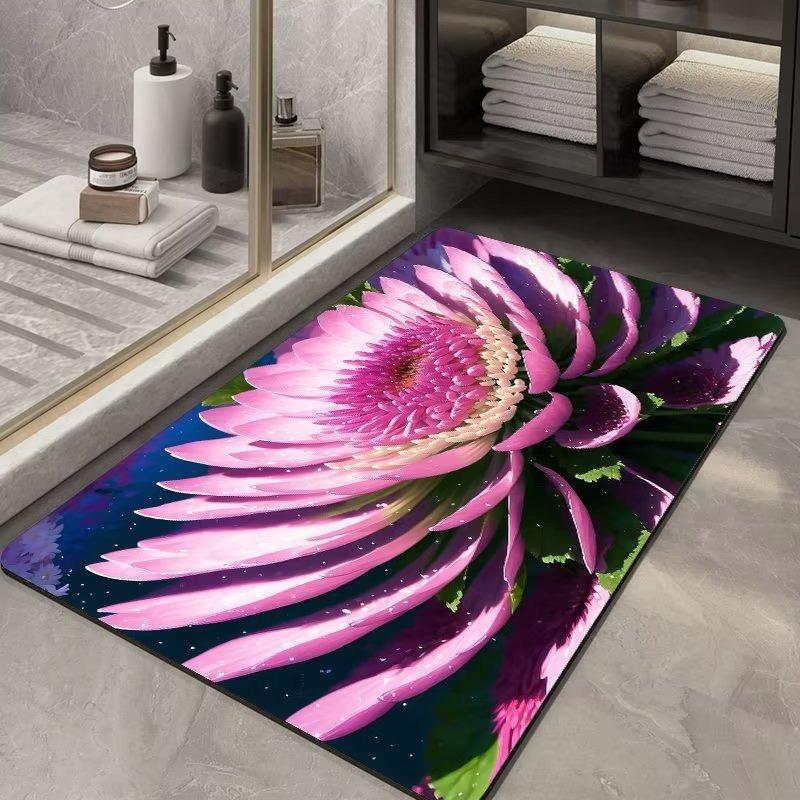 Nordic Classic Flowers Print Bath Mat Bathroom Non-slip Shower Foot Mats Absorbent Quick Dry Toilet Rugs Carpet Doormat Washable