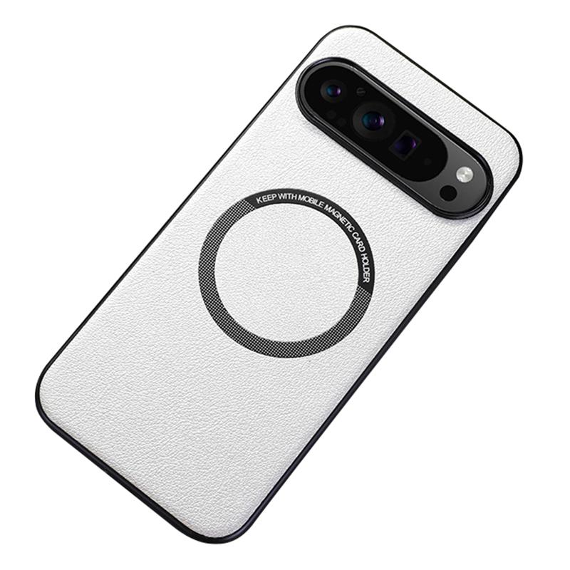 

For Google Pixel 9/Pixel 9 Pro Case PU Leather+TPU Back Cover Compatible with MagSafe Wireless Charging White