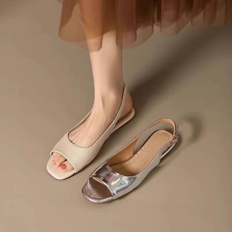 Fashion Silver Fish Mouth Sandals Women's Summer New Open-toed Empty Flat Shoes Foreign Style Flat Heel Soft Sole Single Shoes Explosion