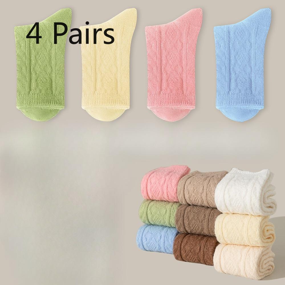 4 Pairs of Women's Winter Fleece and Thickened Warm Sleeping Floor Mid Calf Socks