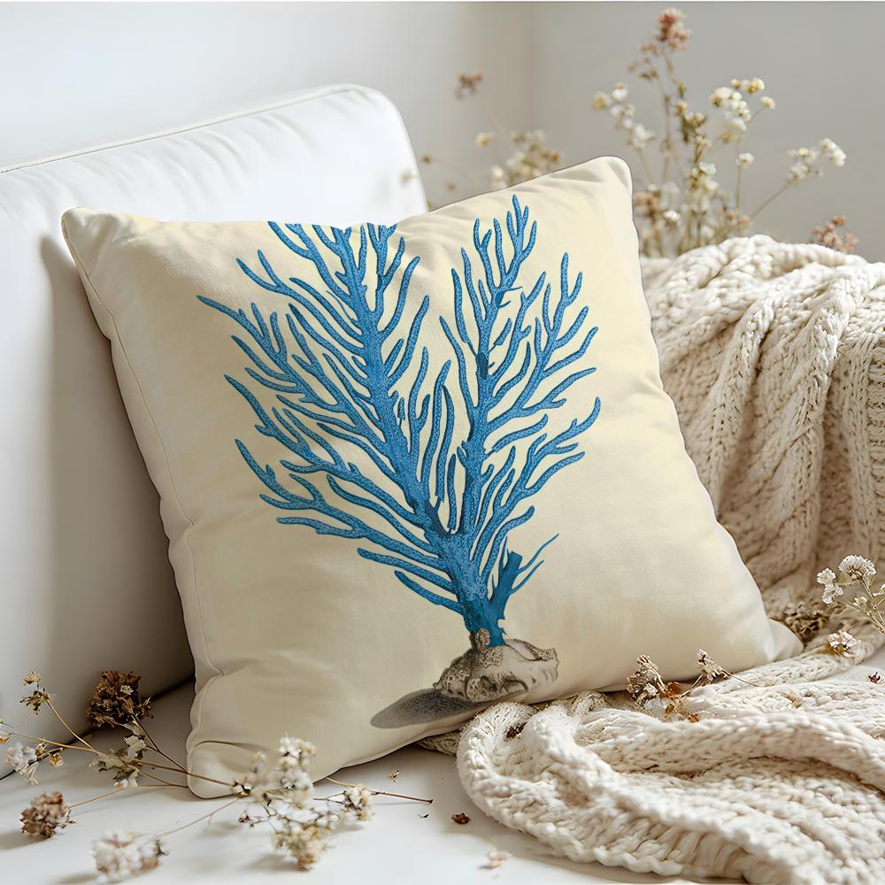 Cushion Cover  Linen  SkinFriendly Soft Decorative Case For Sofa Home Decor Blue Sea Creature Coral Shrimp Pillow cover