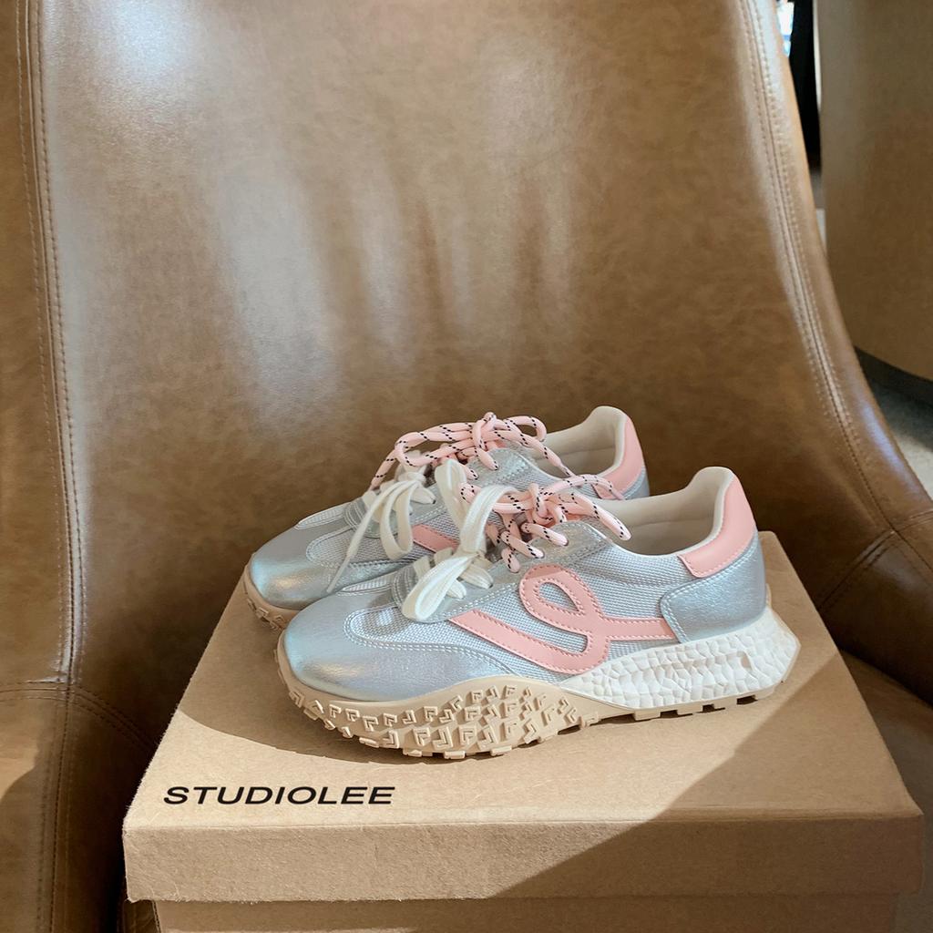 Grape Mother's Same 6cm Inner Height Increase~ Versatile Round Head Contrasting Color Lace-up Mesh Thick-soled Sports and Leisure Shoes, German T