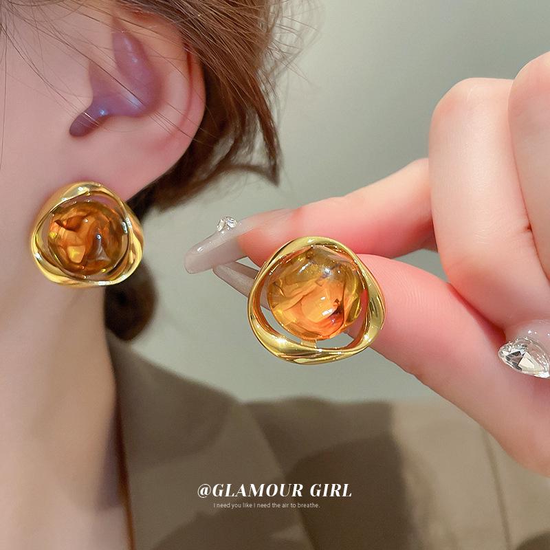 Maillard Temperament Silver Needle Geometric Irregular Resin Stud Earrings for Women