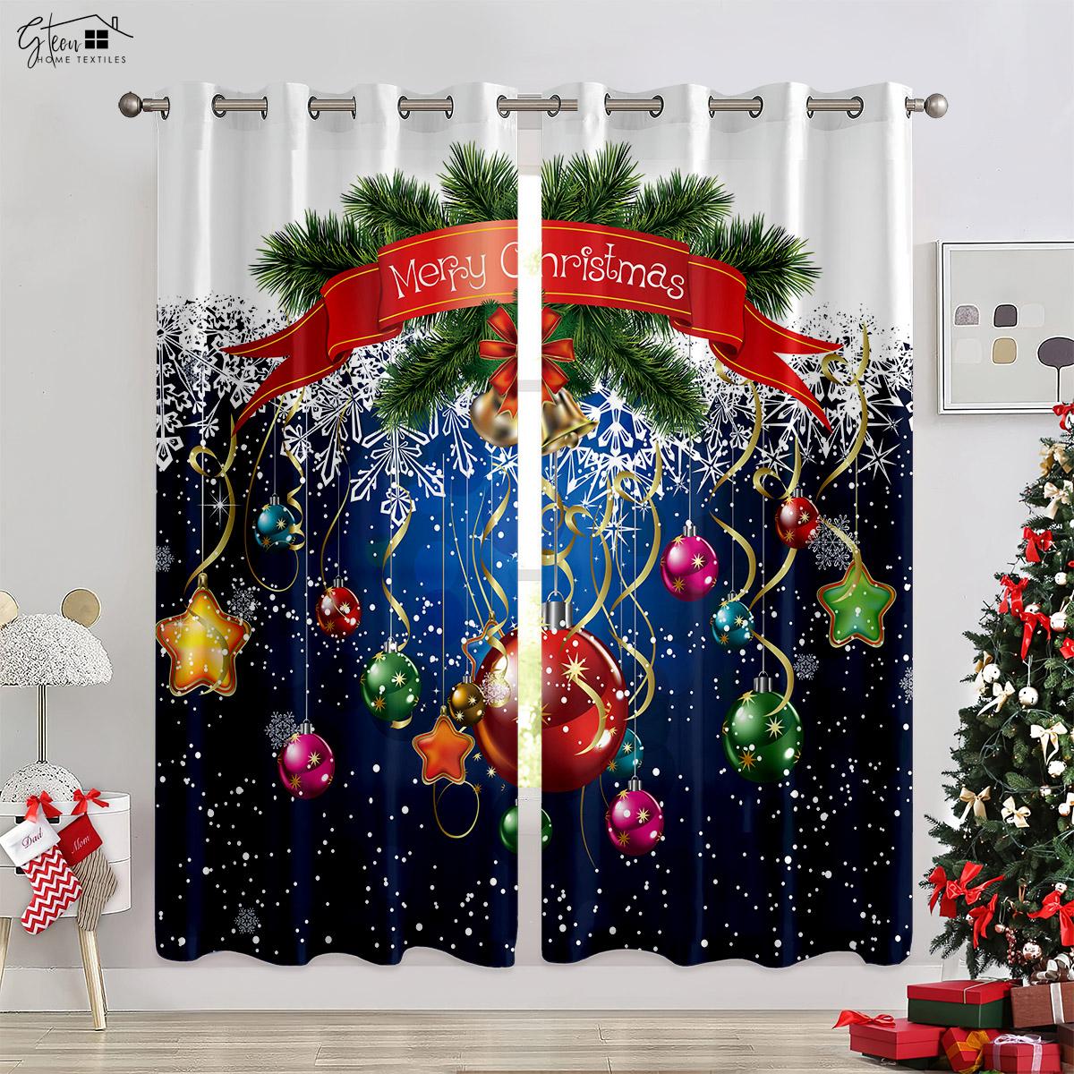 

Рождественская 3D-печать Декоративные шторы Рождественская елка Санта-Клаус Подарок Гостиная Спальня Дети Новогодние праздничные шторы W50xH130(CM)x2PCS&Rod pocket