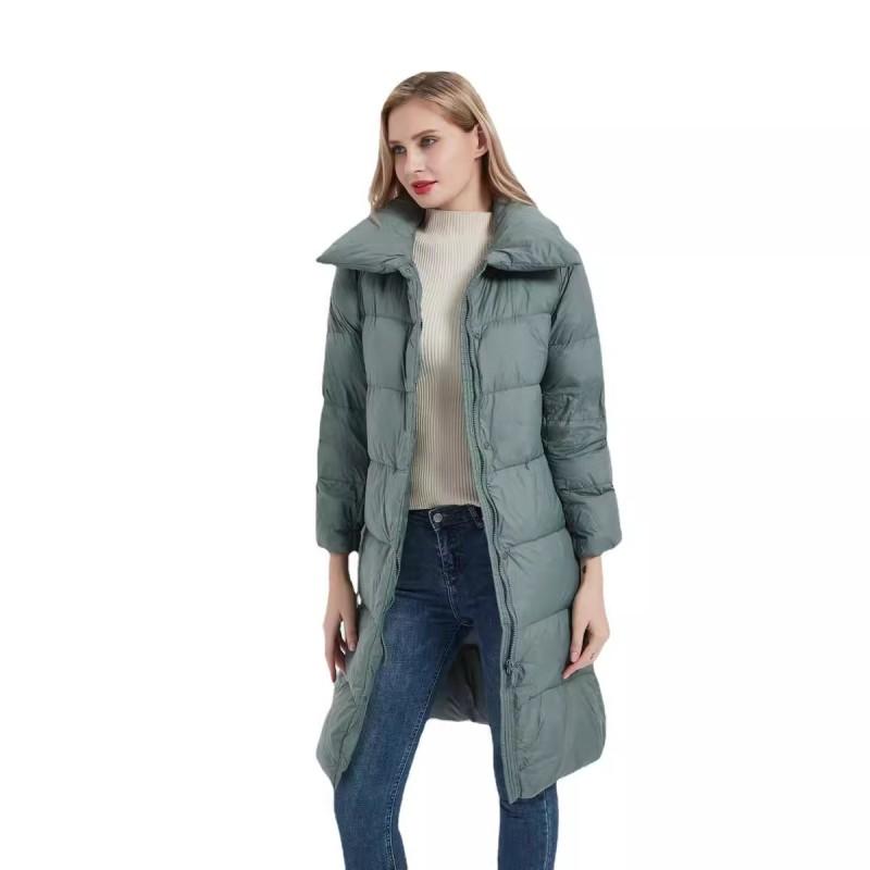 Womens Mid-Length Winter Down Coat With Large Lapel White Duck Fill 81-85% Content Slim Straight Fit