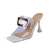 Fashion Transparent One-word Slippers Women's Wear Thin Heels Square Head High Heels Summer 2025 New Versatile Cool Slippers