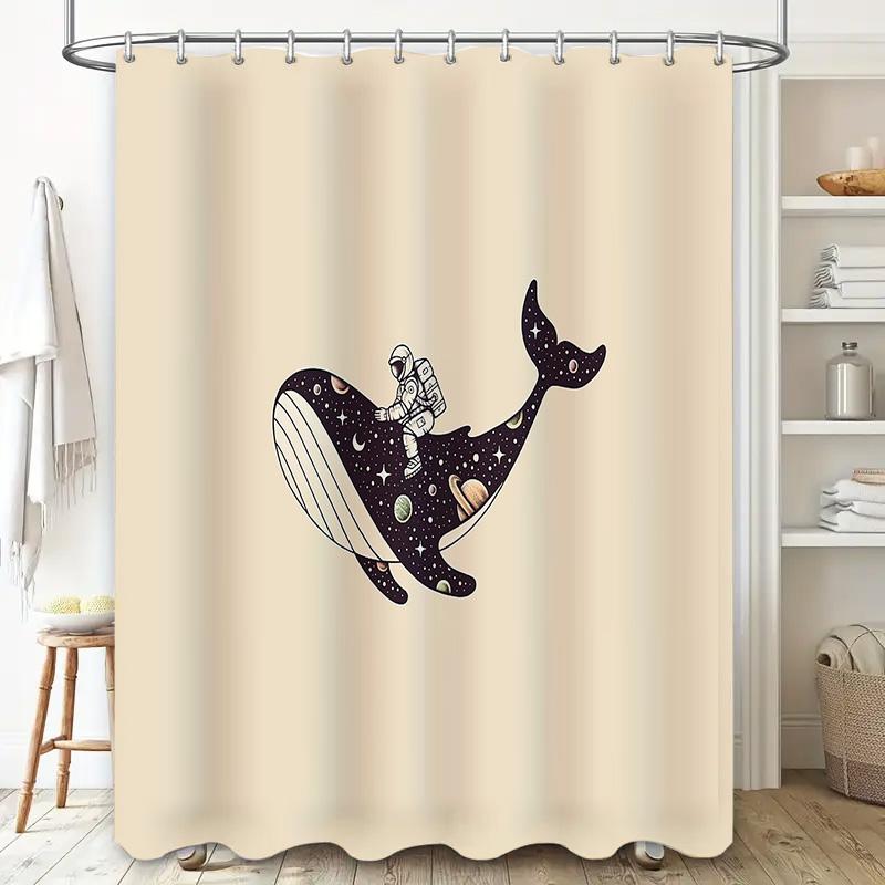Whale Astronaut Shower Curtain Space Galaxy Universe Ocean Deep Sea Decor Bathroom Set Modern Artistic Home Textile