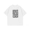 Men's Doodle Art Graphic T-shirt, Minimalist Black Line Print Streetwear Tee, White Casual Over