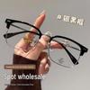 Ultra-Light Titanium Half-Rim Men's Glasses: Prescription-Ready, Blue Light Blocking, High-End Eyebrow Line Design.
