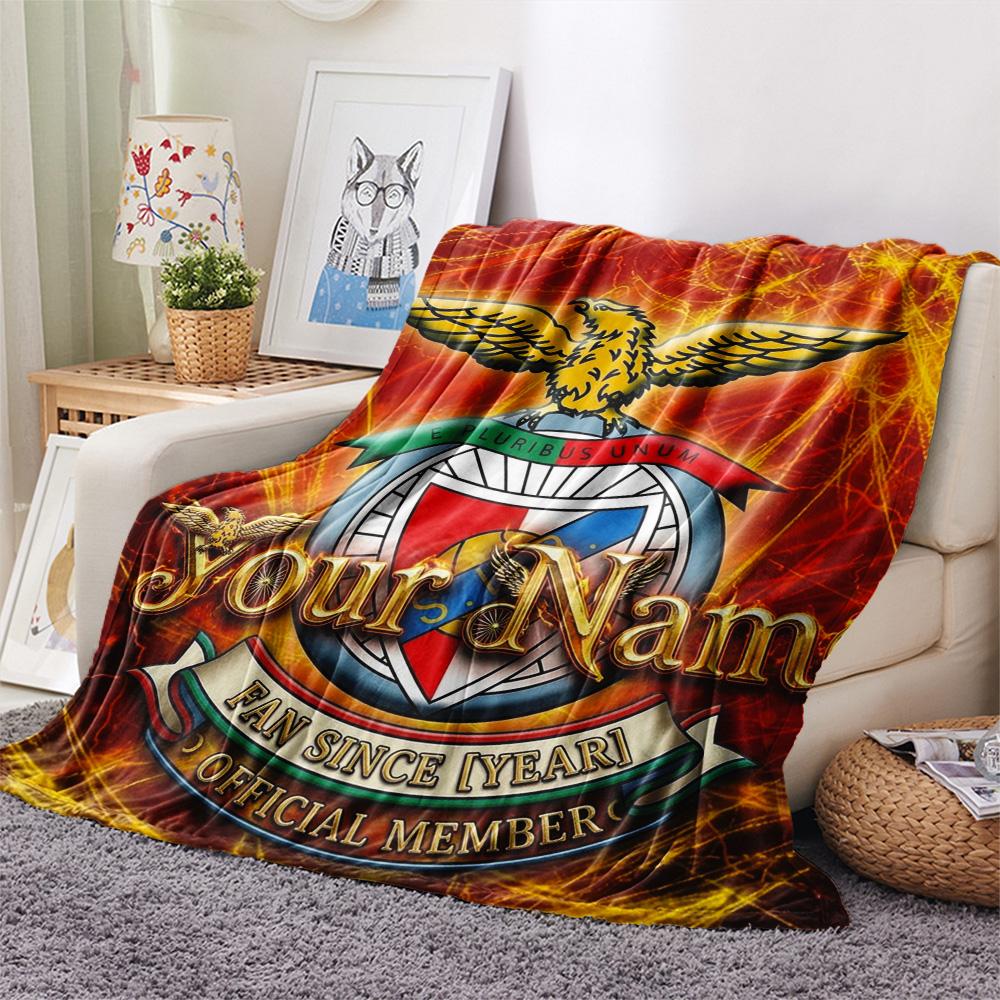 1PC Benfica Crest Custom Name Patterned Flannel Blanket Suitable For All Seasons For Home Decor Warmth And Comfort Gifts Holiday Present