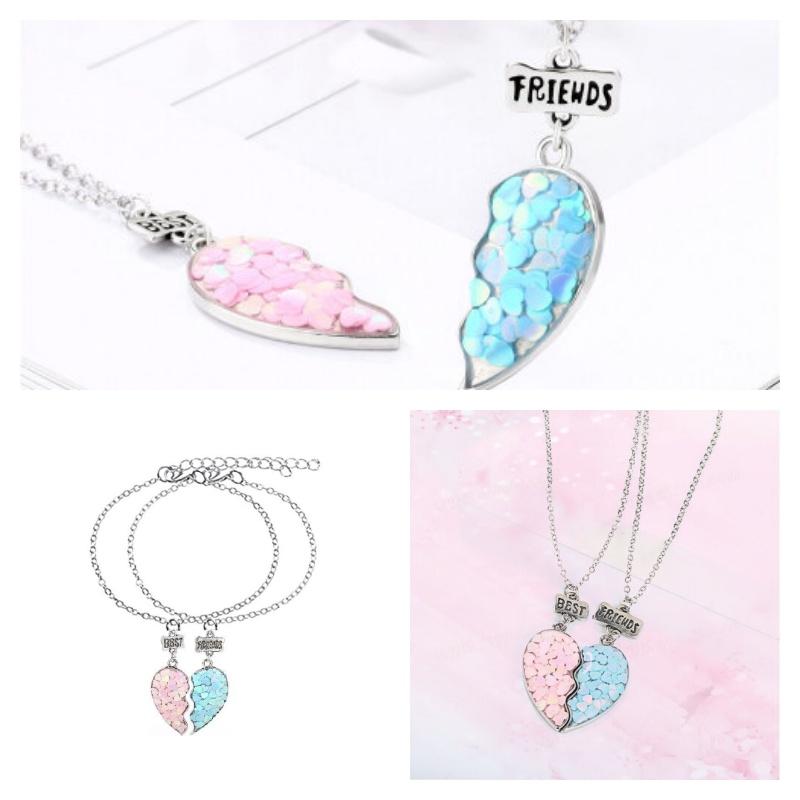 Trendy Geometric Alloy Necklace Set For Best Friends Shiny Heart Pendant