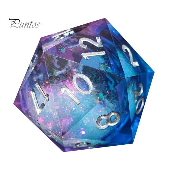 Mehrseitige Harzwürfel Flüssigkern Scharfe Kante 20 Seiten Gold-Silber-Farbe Nummer Polyedrisch Treibsand Mehrseitig D20 RPG Brettspiel Requisite Handgefertigt