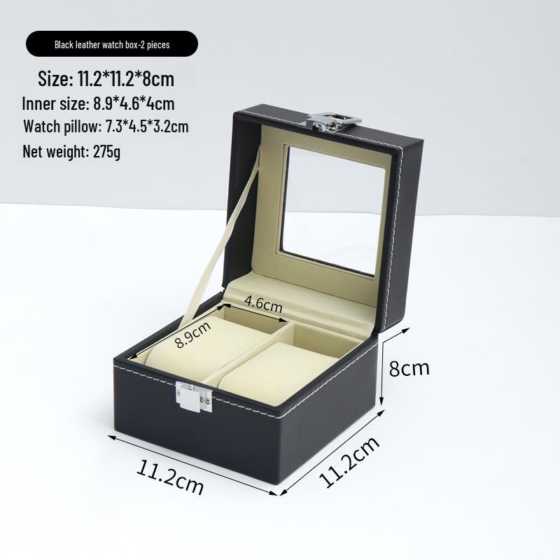 Dustproof Wood Grain Leather Jewelry Watch Box with Glass Display Top