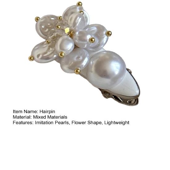 Girl Hairpin Imitation Pearls Flower Shape Hair Pin Full Luster Side Bang Hair Clip Lightweight No Pressure Hair Accessory