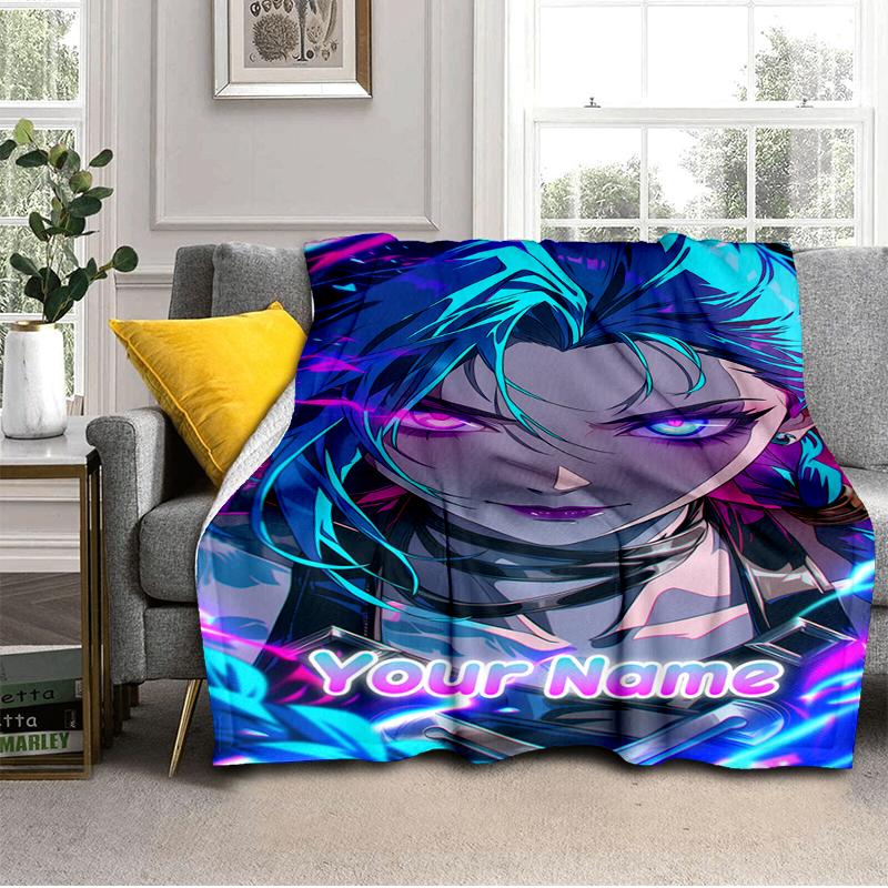 1PC Custom Name "Electric Dreams: Neon Warrior" flannel blanket versatile,all-season throw suitable for the living room,bedroom,camping,travel,and gif