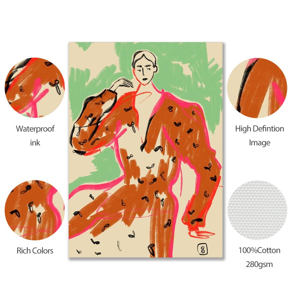 Abstract Line Woman Fashion Canvas Wall Art Poster Print Colorful Fashion Show Model Picture Calm Girl Living Room Home Decor