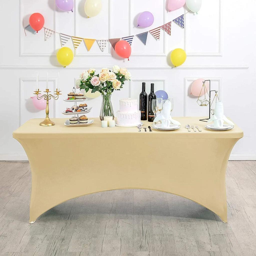 2 Pcs Spandex Table Cover for Standard Folding Tables Universal Rectangle Fitted Tablecloth Protector Wedding Banquet and Party