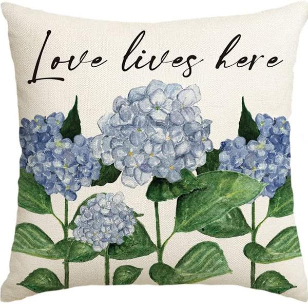 Year Daisy Flower Linen Pillow Case Home Decor Hydrangea Sofa Pillow Cushion