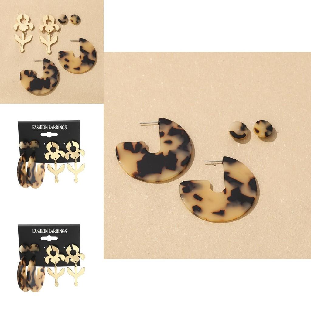 Chic Leopard Print Acetate Star Earrings Modern Alloy Design Perfect For Summer