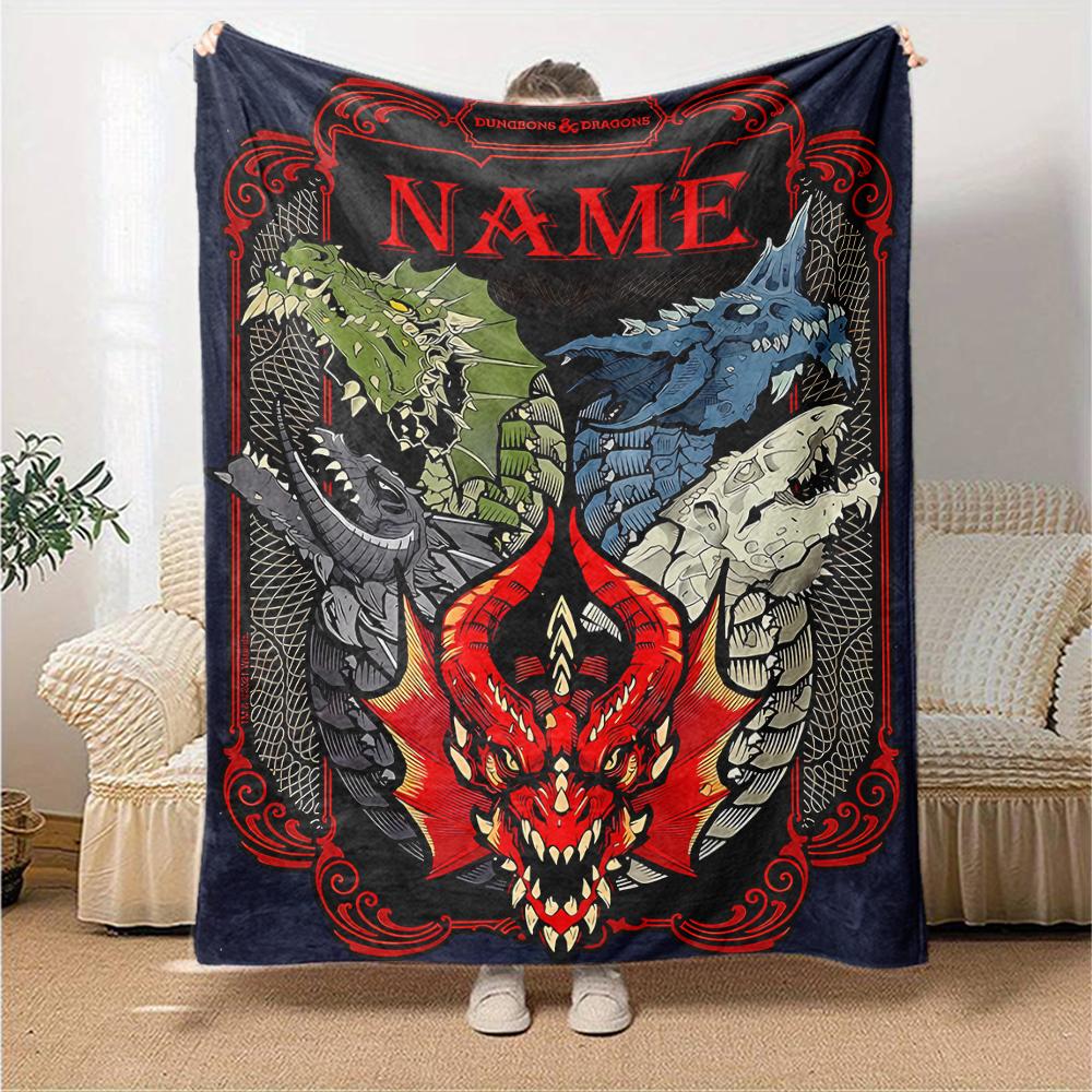 Customiz Name Personality Dungeons & Dragons (4) Blanket Soft &Warm Sofa Office Bed Travel Lunch Break Blanket, Gift Suitable for All Seasons