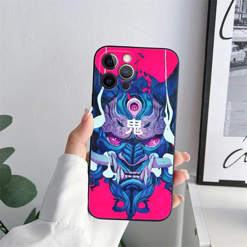 Samurai Hannya Mask Tattoo Phone Case for iPhone 11 15 Pro Max Case Coque 14 Plus 13 Pro 12 11 X S XR 7 8 SE 2020 TPU Soft Cover
