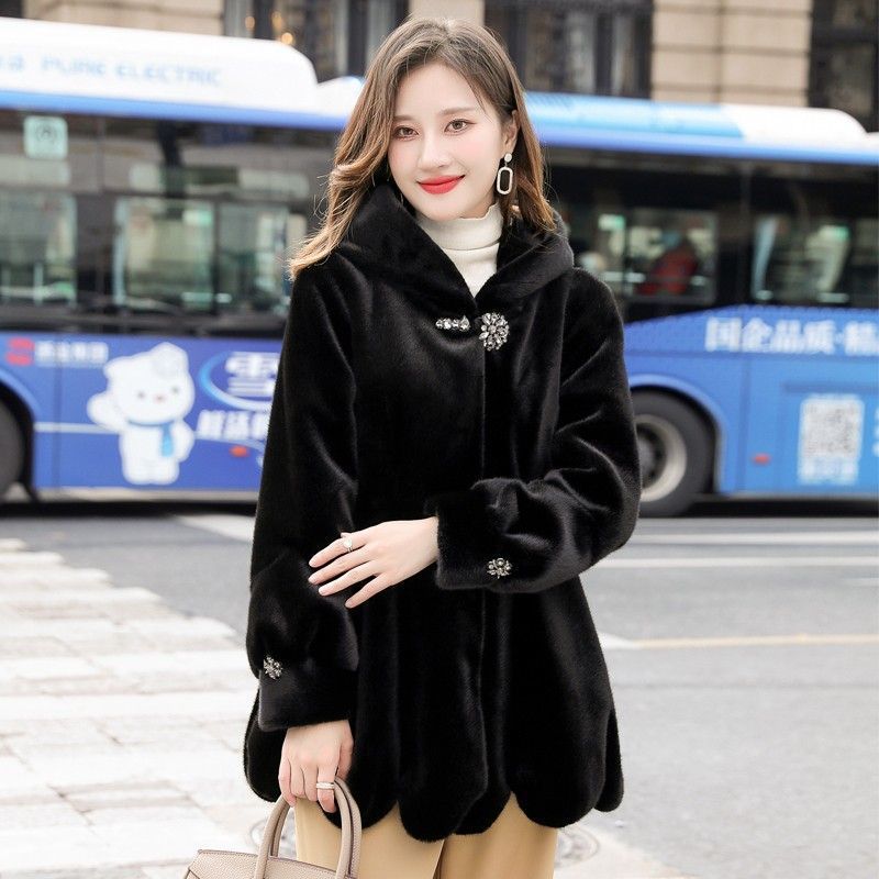 

Новая женская одежда осенне-зимнее пальто имитация норки имитация меха мать зимняя одежда мода с капюшоном большой размер топ S чёрный