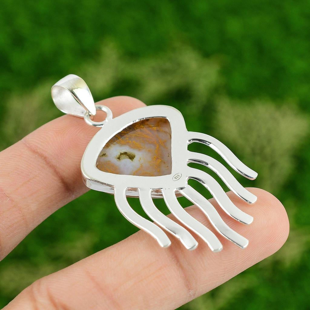 Daughters Day Sale 925 Silver Polka Dot Agate Gemstone Sister Bezel New Pendant