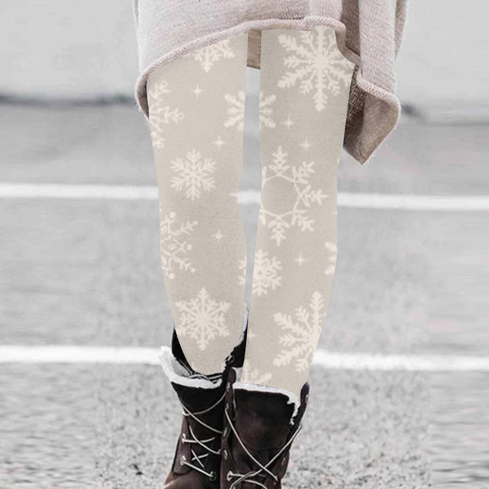 

Women s Christmas Print Plus Velvet Warm Elastic Leggings High Waist Cotton Pants M