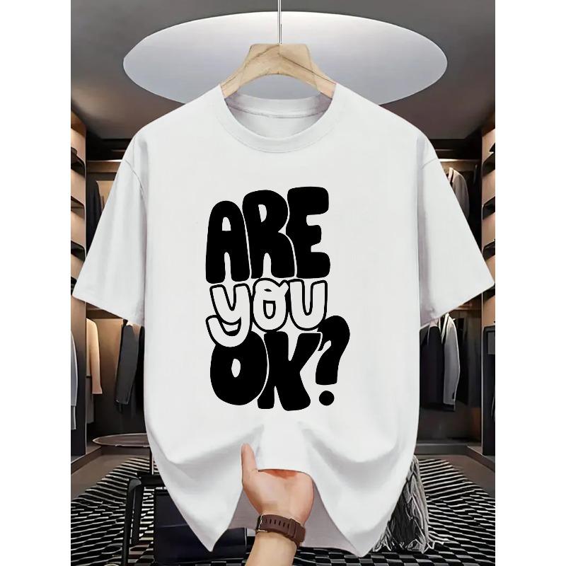 Summer Men S Fashion Short-Sleeve T-Shirt with Letter Pattern Print,Round Neck S белый