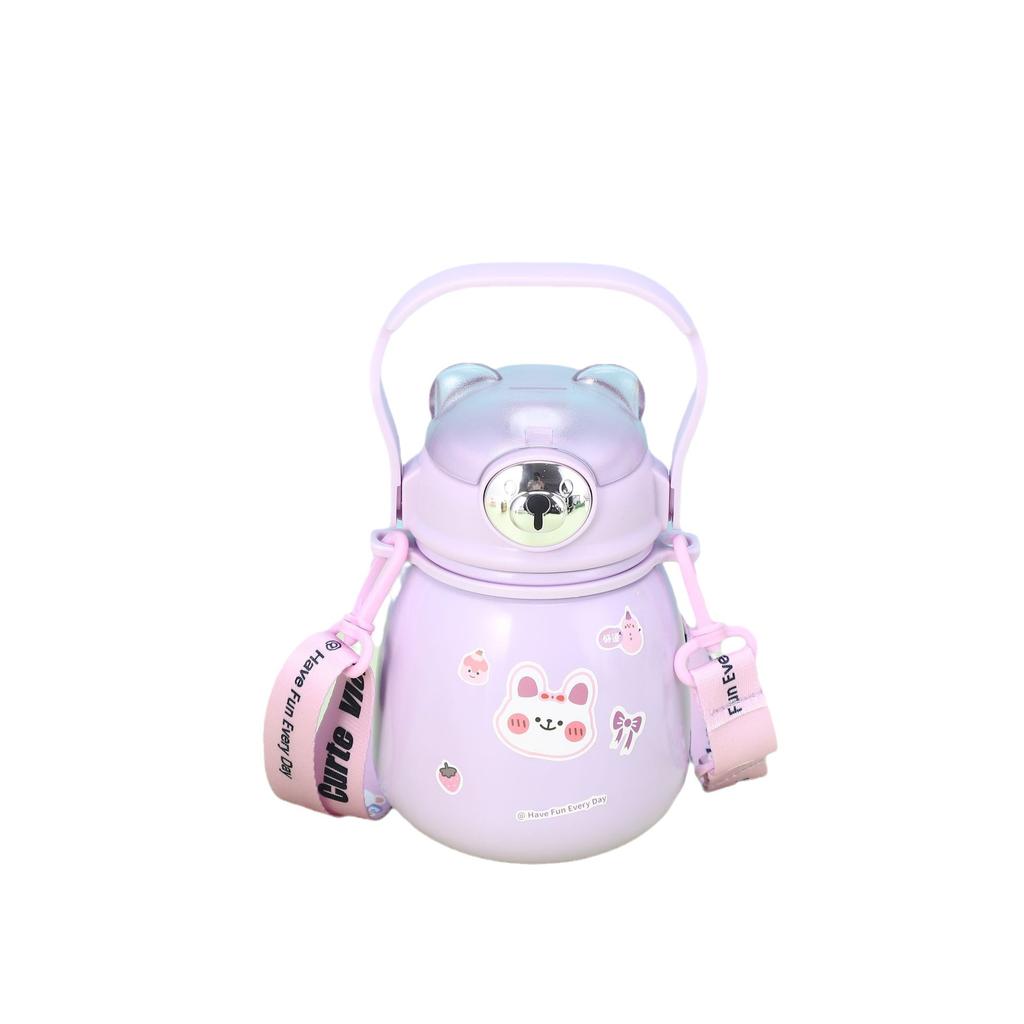 316 Stainless Steel Children's Thermos Cup Portable Strap Portable Straw Cup Pot for Boys and Girls.